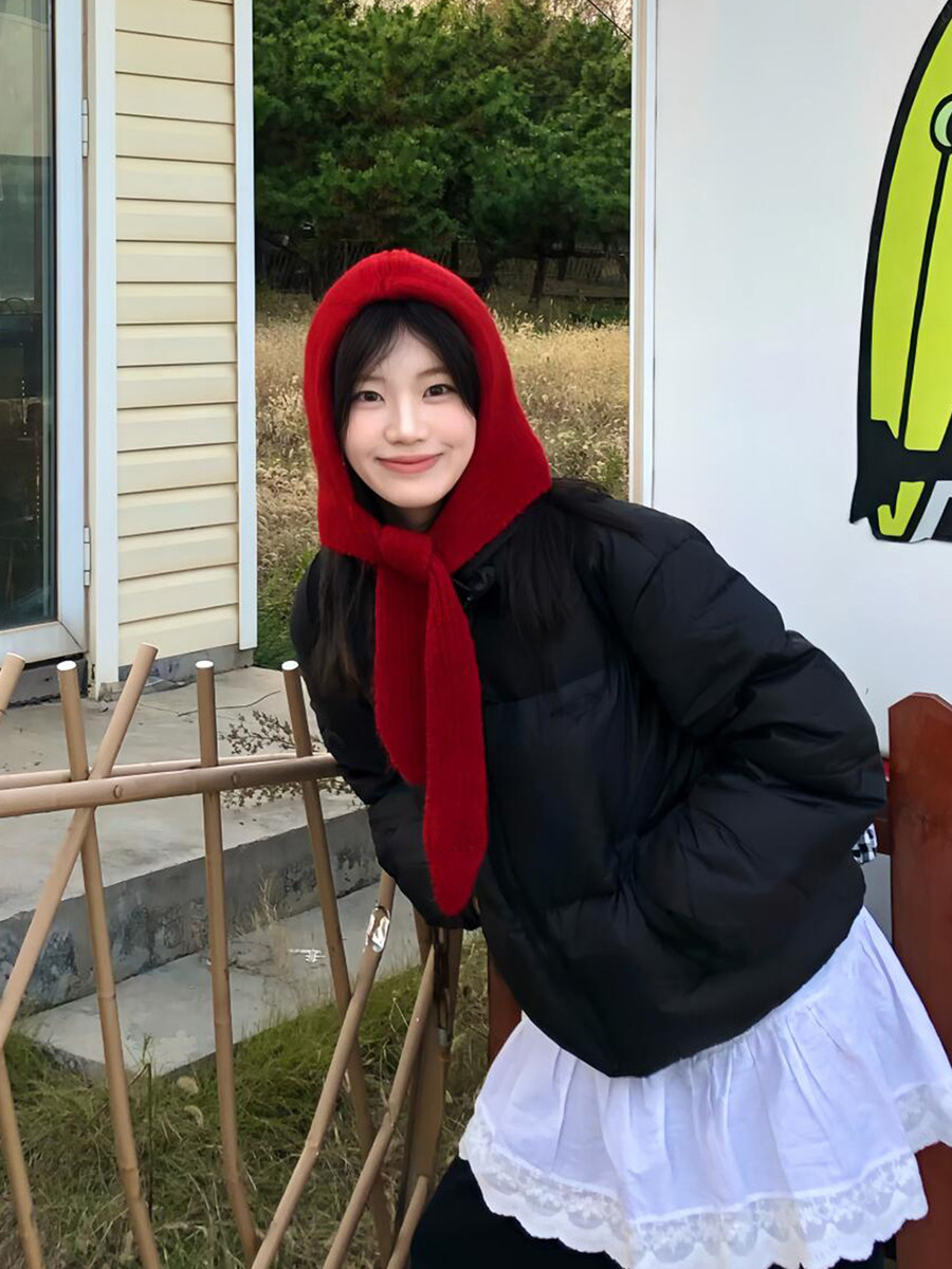 Red Balaclava Hat for Women, Autumn and Winter Warm Woolen Hat, Scarf Integrated Hooded Neck Warmer, Knitted Hat for Winter