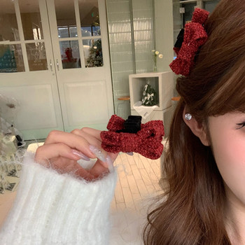 Sweet Red Bow Hair Clip, New Year Hairpin, Atmospheric Side Clip, Winter Hair Accessory, Small Claw Clip, New Product