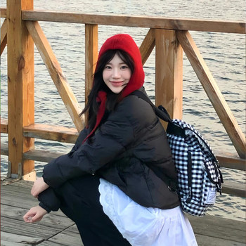 Red Balaclava Hat for Women, Autumn and Winter Warm Woolen Hat, Scarf Integrated Hooded Neck Warmer, Knitted Hat for Winter