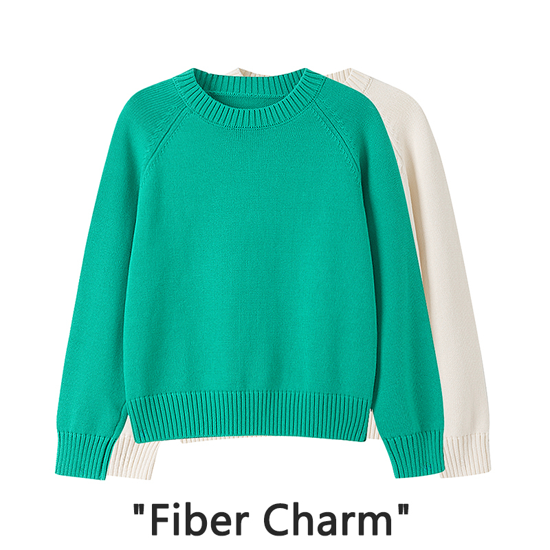 100% Cotton Coarse-Thread Fine-Spun Green Crew Neck Autumn and Winter Sweater Women's Autumn and Winter Base Layer Raglan Sleeve Top