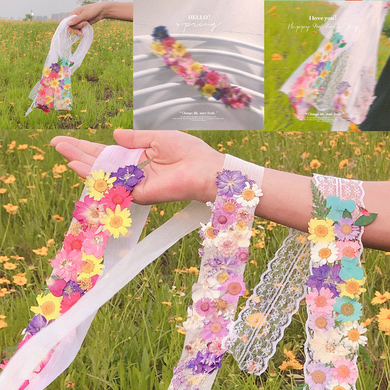 Lace Ribbon Dry Flower Makeup Write Fairy Pellals Pasted Face Daisies Take Prop French