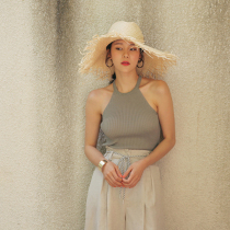 Straw hat Burr flat top big eaves Lafi straw hat female summer beach hat seaside holiday sun protection big edge sun shade