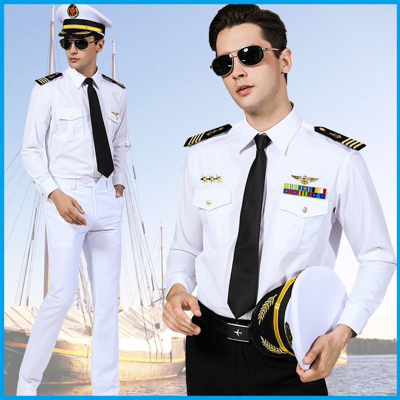 Crew Uniform Shirt Pilot Men's Summer Shirt Stylish Epaulettes Trendy Captain Flight Attendant Captain Performance Clothing