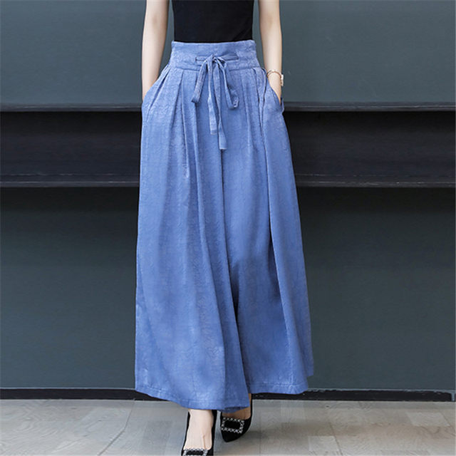 Xiangyun yarn silk wide-leg pants women's summer thin section casual nine-point hakama dance loose large-size mulberry silk skirt pants