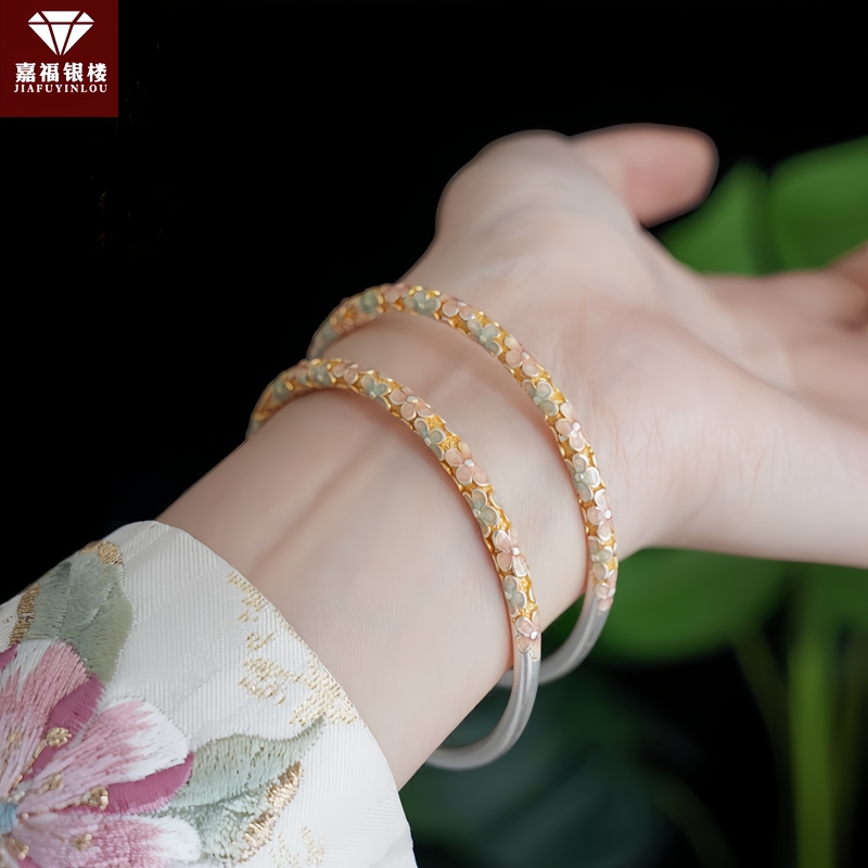 Taohuawu 999.9 Pure Silver Enamel Gold-Plated Sterling Silver Bracelet, New Chinese Style, Versatile, Gift for Girlfriend Taohuawu 999.9 Pure Silver Enamel Gold-Plated Sterling Silver Bracelet, New Chinese Style, Versatile, Gift for Girlfriend