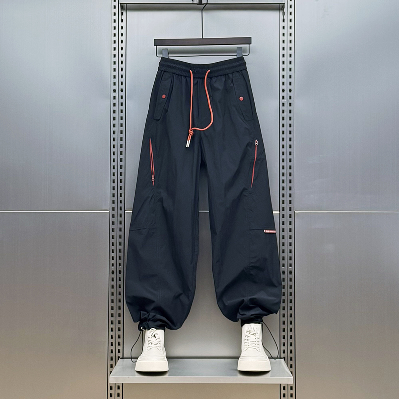 Summer Thin Outdoor Sports Style Loose Jogger Pants Men's Drawstring Casual Pants Quick-Drying Straight Breathable Long Pants Men Summer Thin Outdoor Sports Style Loose Jogger Pants Men's Drawstring Casual Pants Quick-Drying Straight Breathable Long Pants Men
