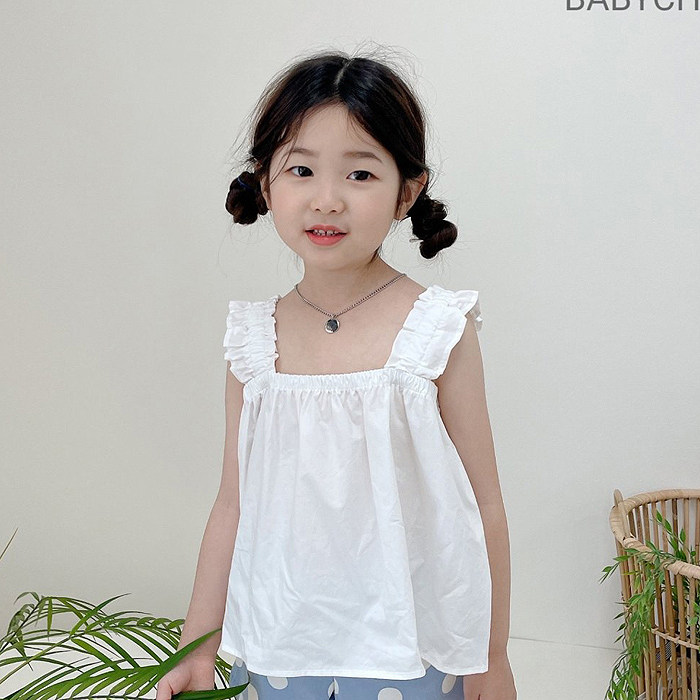 DDNN Korean Children's Clothing Girls baby pure frill wild suspender top 21 Summer babychou