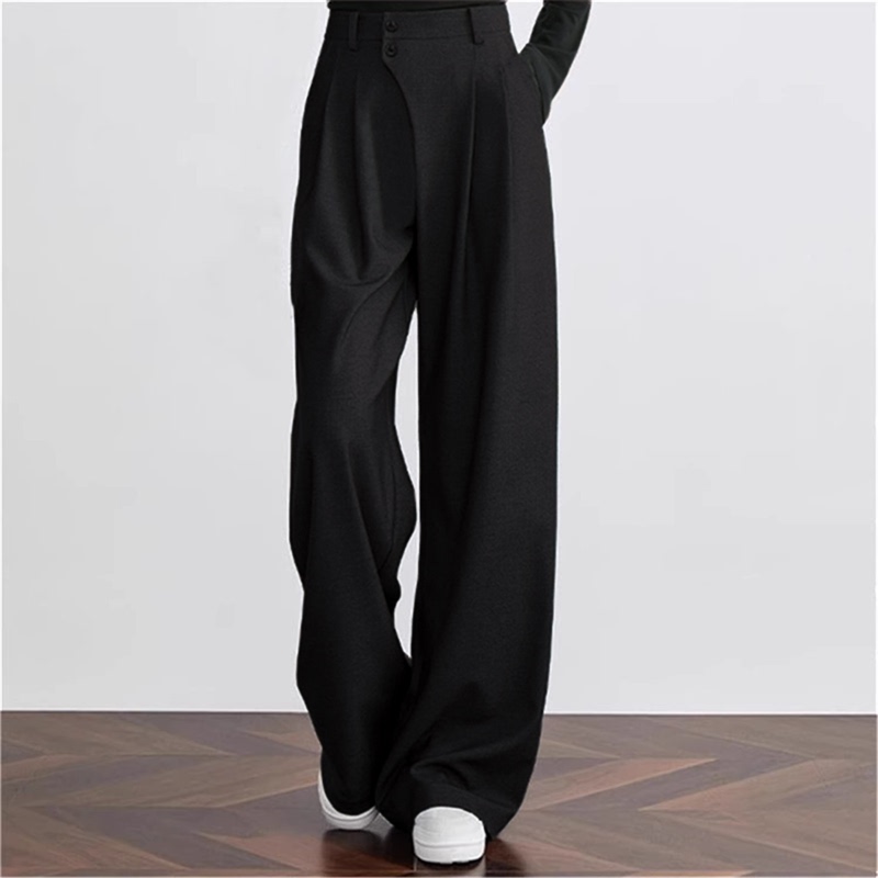 Men's Versatile Dress Pants, Stylish Long Straight-Leg Pants, Casual Pants, Loose Long Pants, Diagonal Placket, Commuter Wide-Leg Pants