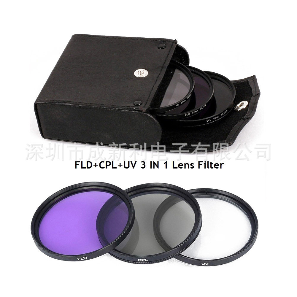 62mm 67 72 77 three filter set UV protection mirror CPL polarizer FLD fluorescent mirror three in one