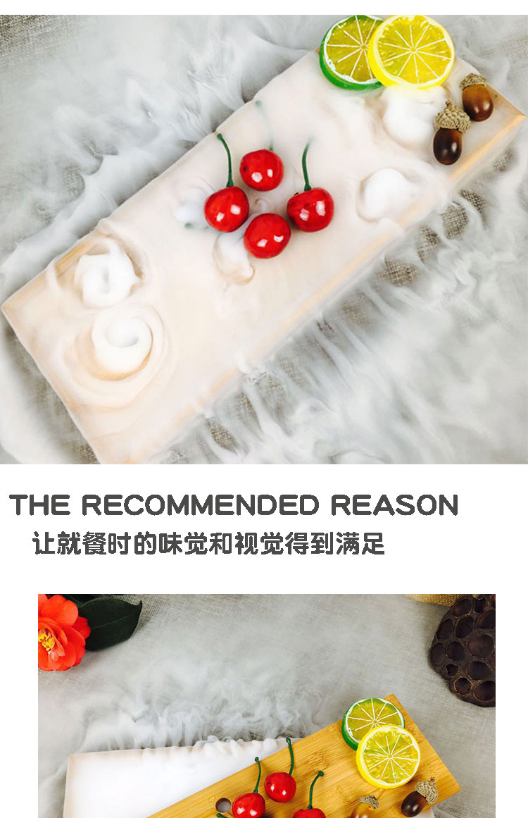 Sáng tạo khay đá khô tre và gỗ hút bộ đồ ăn khói tấm thực phẩm phân tử Da Dong Pan câu lạc bộ đặt bộ đồ ăn đĩa sứ trắng