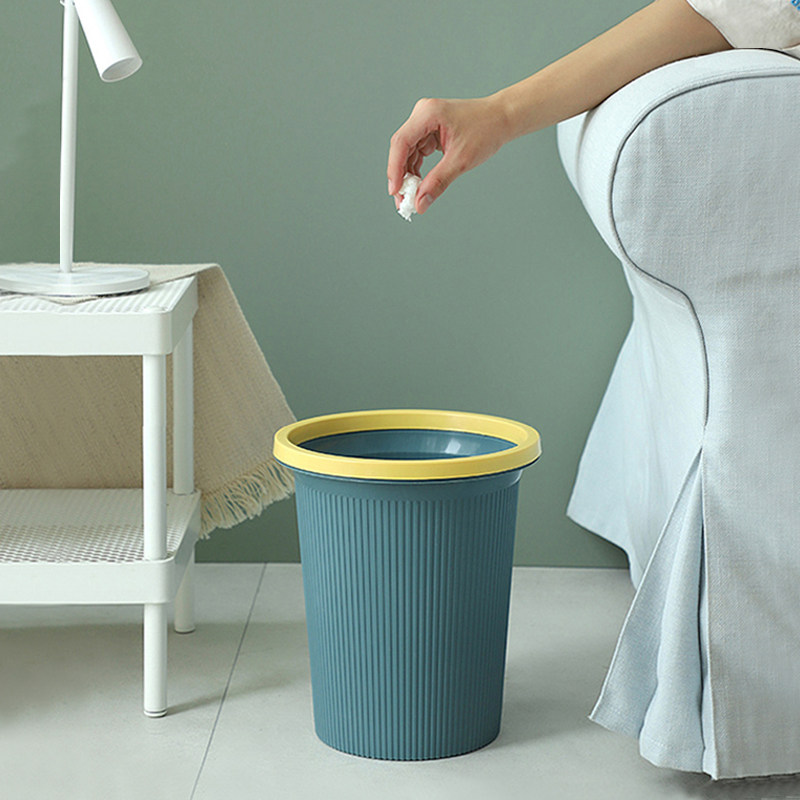 Simple household living room kitchen waste trash can without cover with pressure ring drum-shaped paper basket dormitory powder room garbage classification