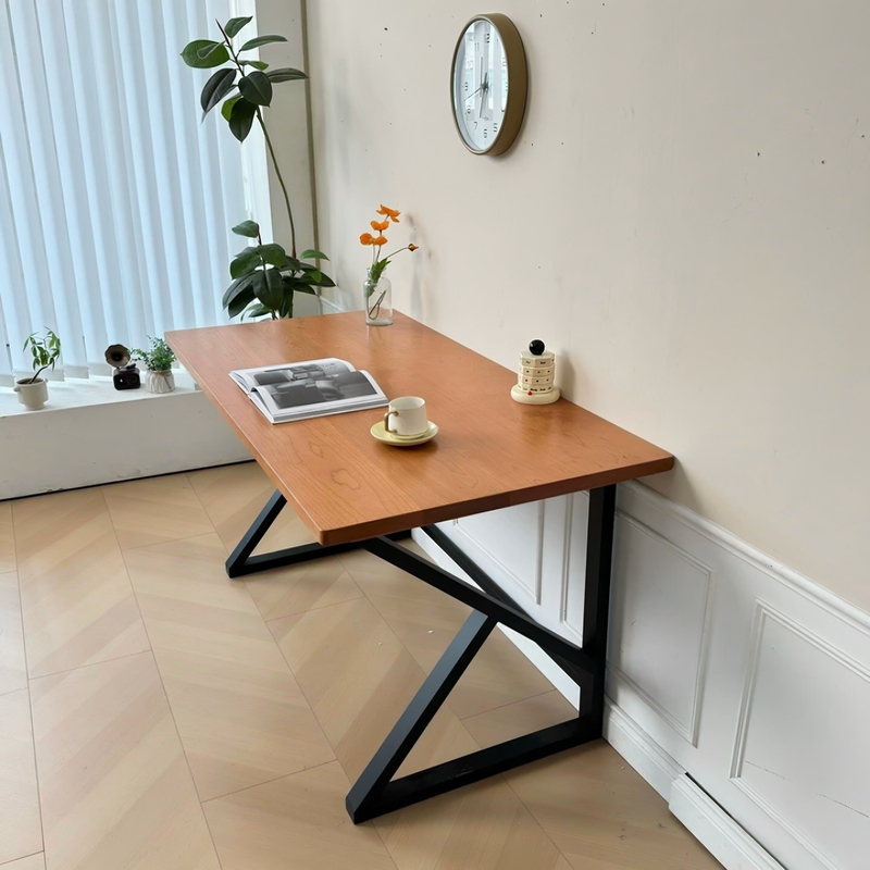 Modern Minimalist Solid Wood Computer Desk, Solid Wood Writing Desk, Single-Person Office Desk, Natural Wood and Steel Room Desk, Double-Person Home Desk