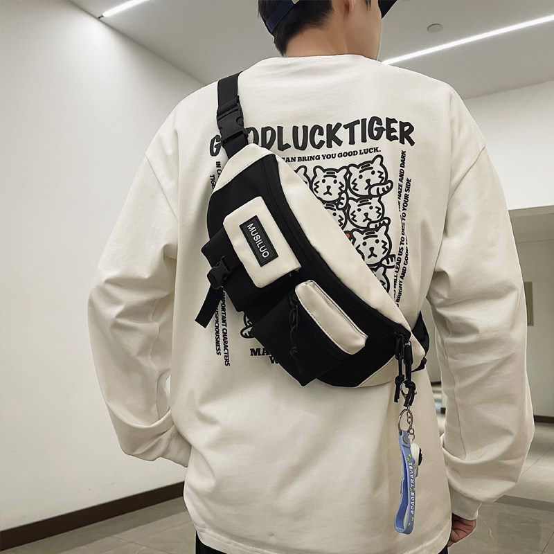 Chest bag Men's sports Purse Strings and Japanese Tide Cards Personality Students Small Satchel Bag Men's Shoulder Bag Casual Twill Bag Men