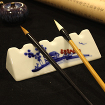 Boutique Jingdezhen blue and white porcelain pen rest mahogany ceramic brush holder pen holder pen holder pen holder pen mountain brush pen hanging