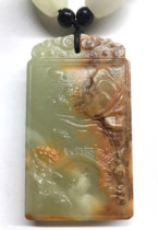 River Mill jade belt playful raw material tag national color landscape Chinese painting tag with river mill Jade big chain 3 5*6cm