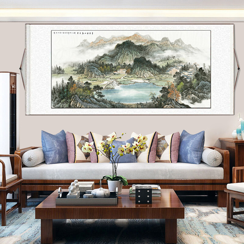 横款招财聚宝盆山水画客厅卷轴挂画推荐|富春山居图靠山画,装点办公室财运空间-旅游-淘宝好物网