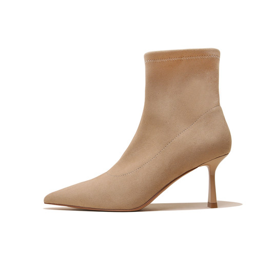 SUPERQUEEN is extremely slim ~ pointed toe feminine suede pointed toe slim boots stiletto high heel short boots elastic boots