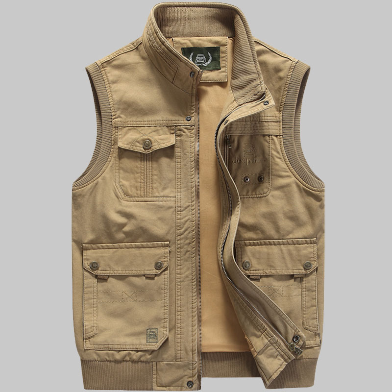 New Men's All-Cotton Vest with Multiple Pockets, Workwear Vest, Casual Fishing and Photography Vest for Men