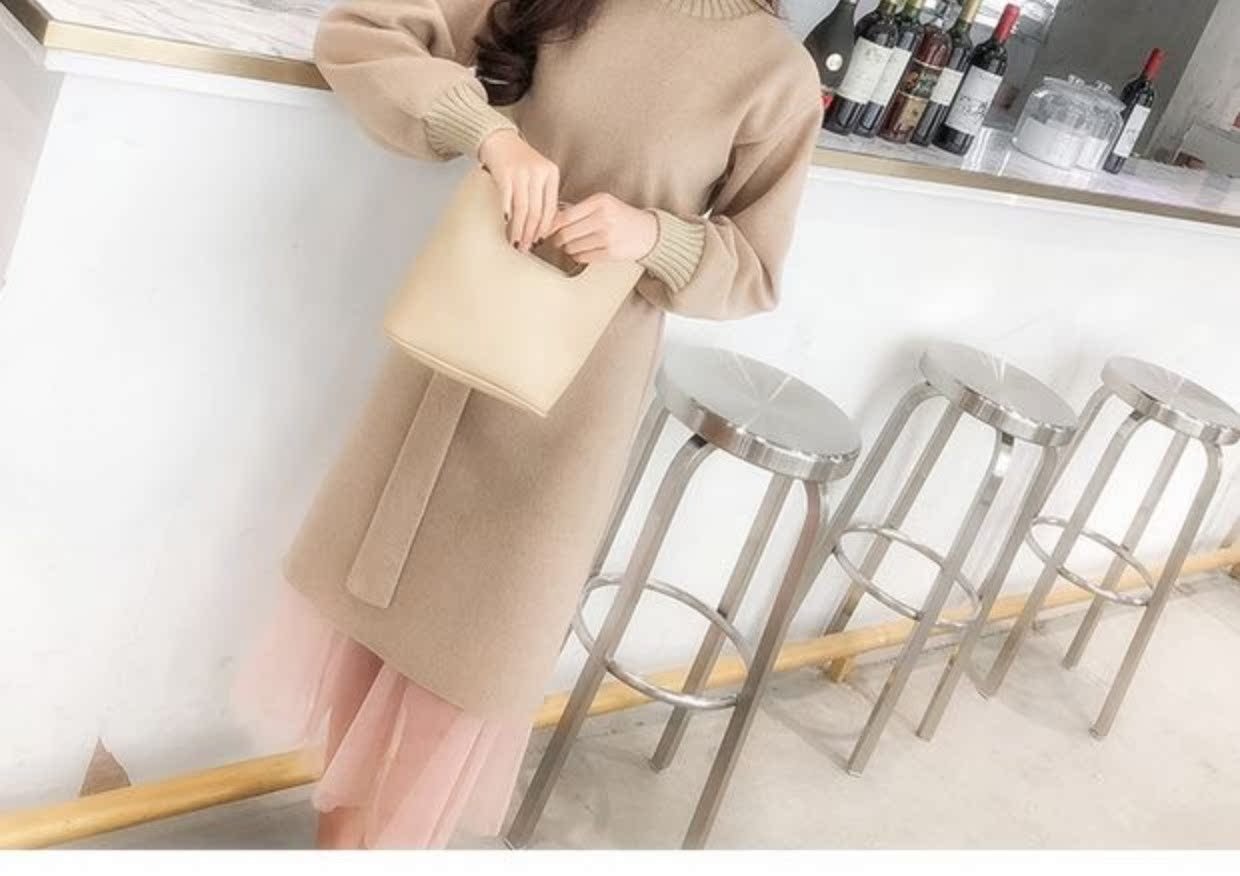 Đầm dệt kim mùa thu đông 2018 mới dành cho nữ với hai bộ áo len dài qua đầu gối váy dài qua đầu gối