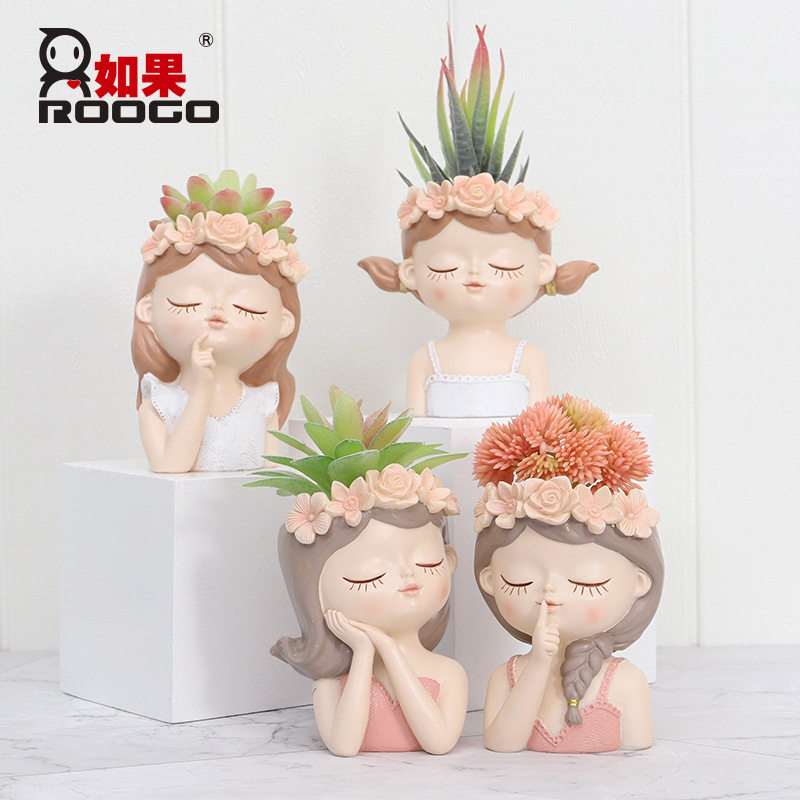 Office ins wind cartoon cute fairy decoration pen holder desktop succulent plant potted flower pot