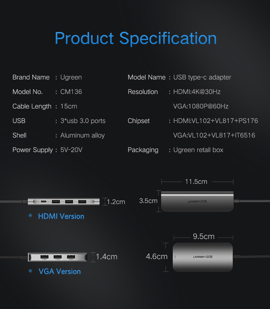 USB-хаб ugreen usb c hub usb-c to 3.0 hub hdmi thunderbolt 3 adapter USB-хаб ugreen usb c hub usb-c to 3.0 hub hdmi thunderbolt 3 adapter