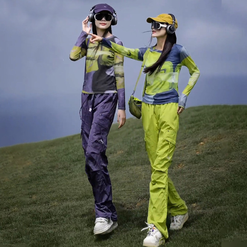 2026 New Summer Style Contrasting Color Sun Protection Quick-Drying Suit for Women Outdoor Hiking Travel Leisure Sports Slimming Two-Piece Set