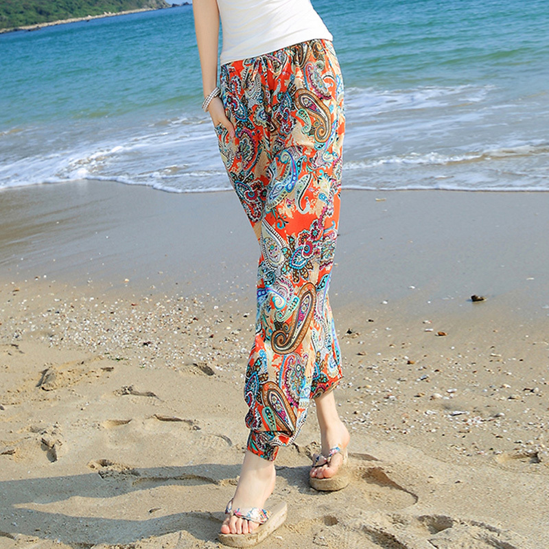 Harem Pants Floral Women's Pants Summer Thin Loose Outerwear Bohemian Wide-Leg Pants Lantern Pants Beach Long Pants
