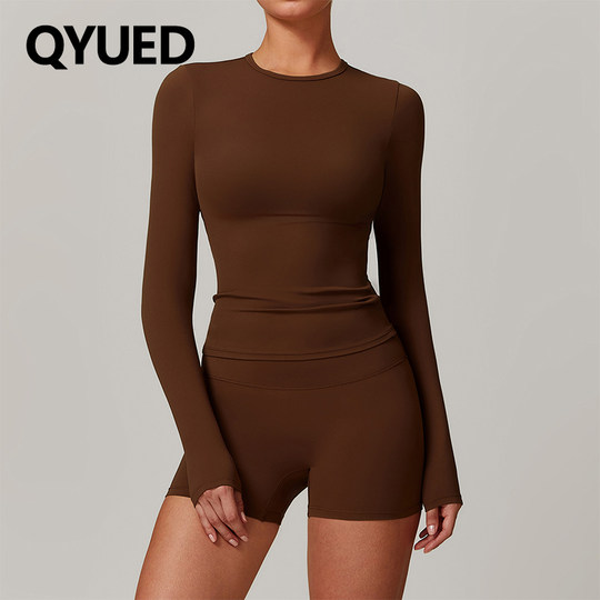 Brushed long-sleeved yoga wear women's T-shirt sports top