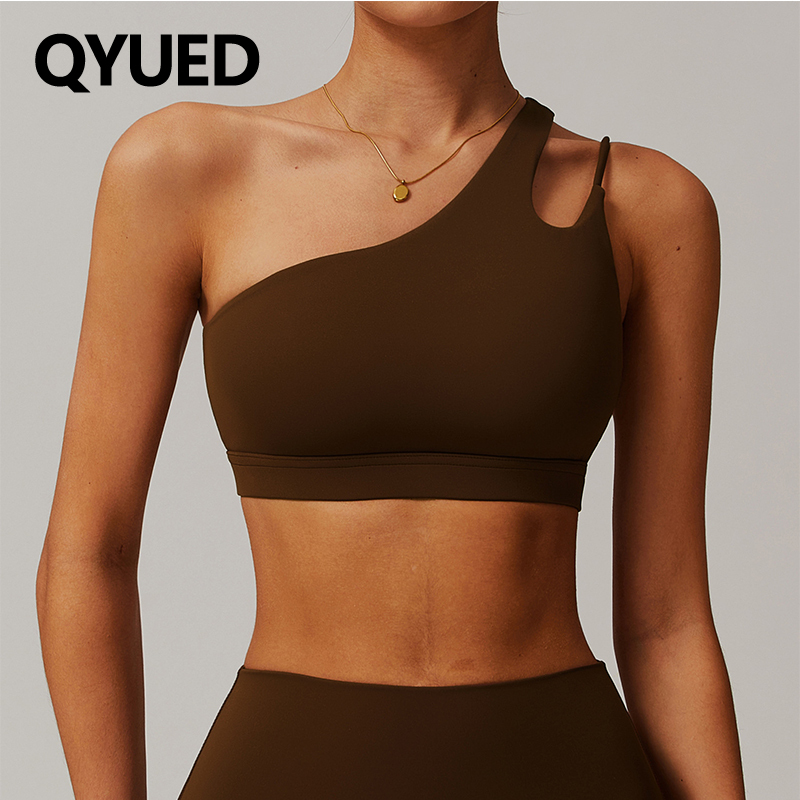 European and American Style One-Shoulder Shockproof Yoga Bra with Cloud-Like Beautiful Back Design, Sports Bra for Running and Fitness, Vest Top with Removable Pads