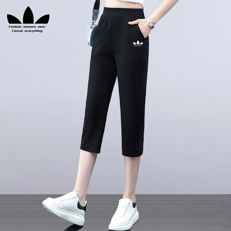 Sports Clover Pure Cotton Cropped Pants for Women, Summer 2026 New High-Waisted Straight Loose Fashion Casual Pants