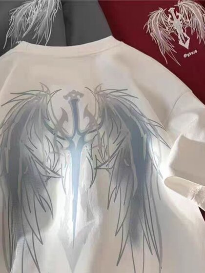 vibe美式高街短袖t恤男夏季复古设计感大翅膀纯棉半袖情侣装上衣