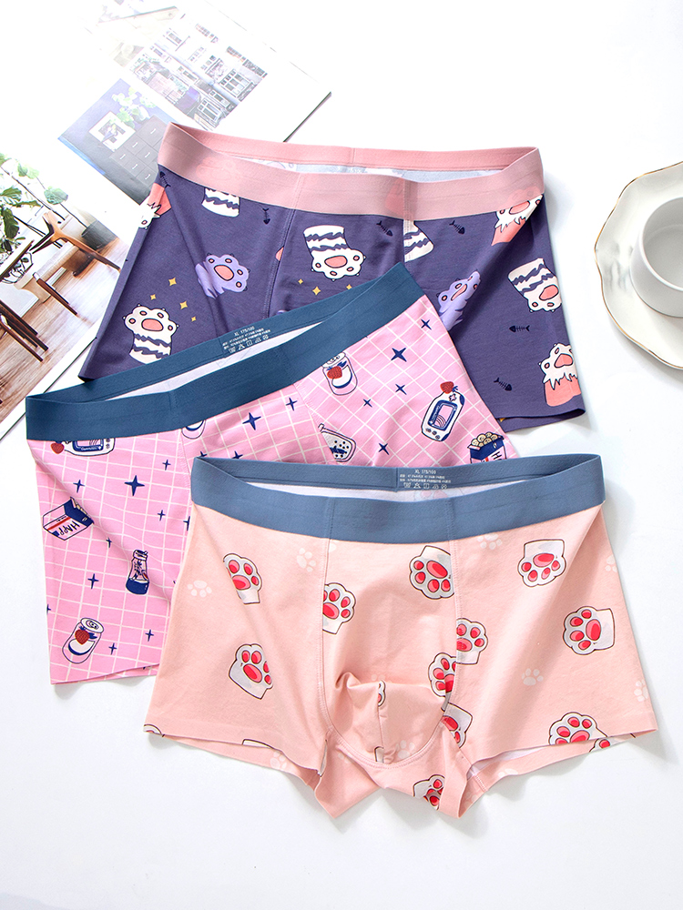 Pink men's underwear male cute cartoon boxers Modal pure cotton trend personality funny