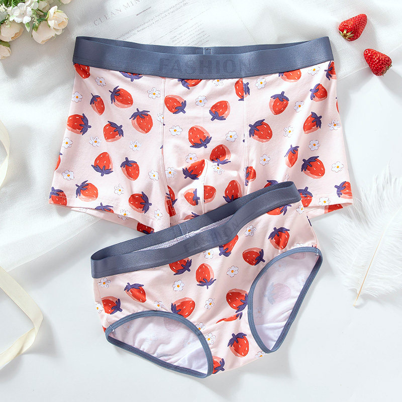 Chiang Pong Pink Strawberry Lovers Pants Modale Cotton Cute Cartoon Summer Pair of Men and Women's lingerie suit