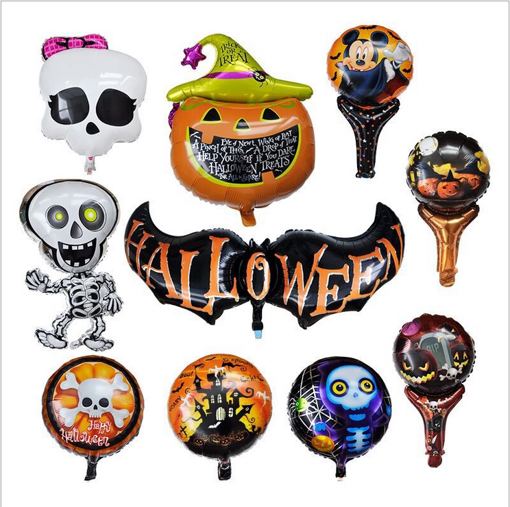 Halloween party decorated with children's kindergarten Cartoon pumpkin skeleton Handheld aluminum film Balloon Floating bar Placement