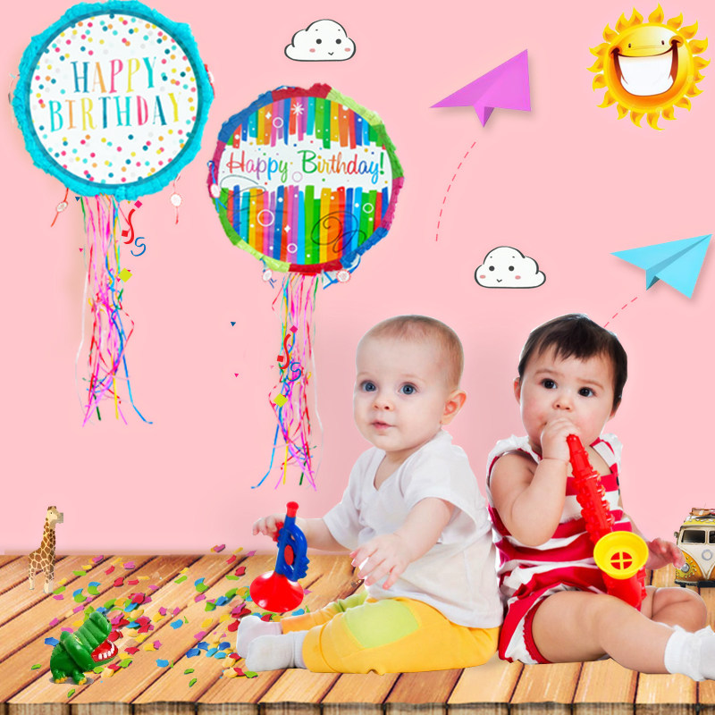 Children's theme birthday party supplies Birthday pattern folding Pinata PINATA pull line hitting game props