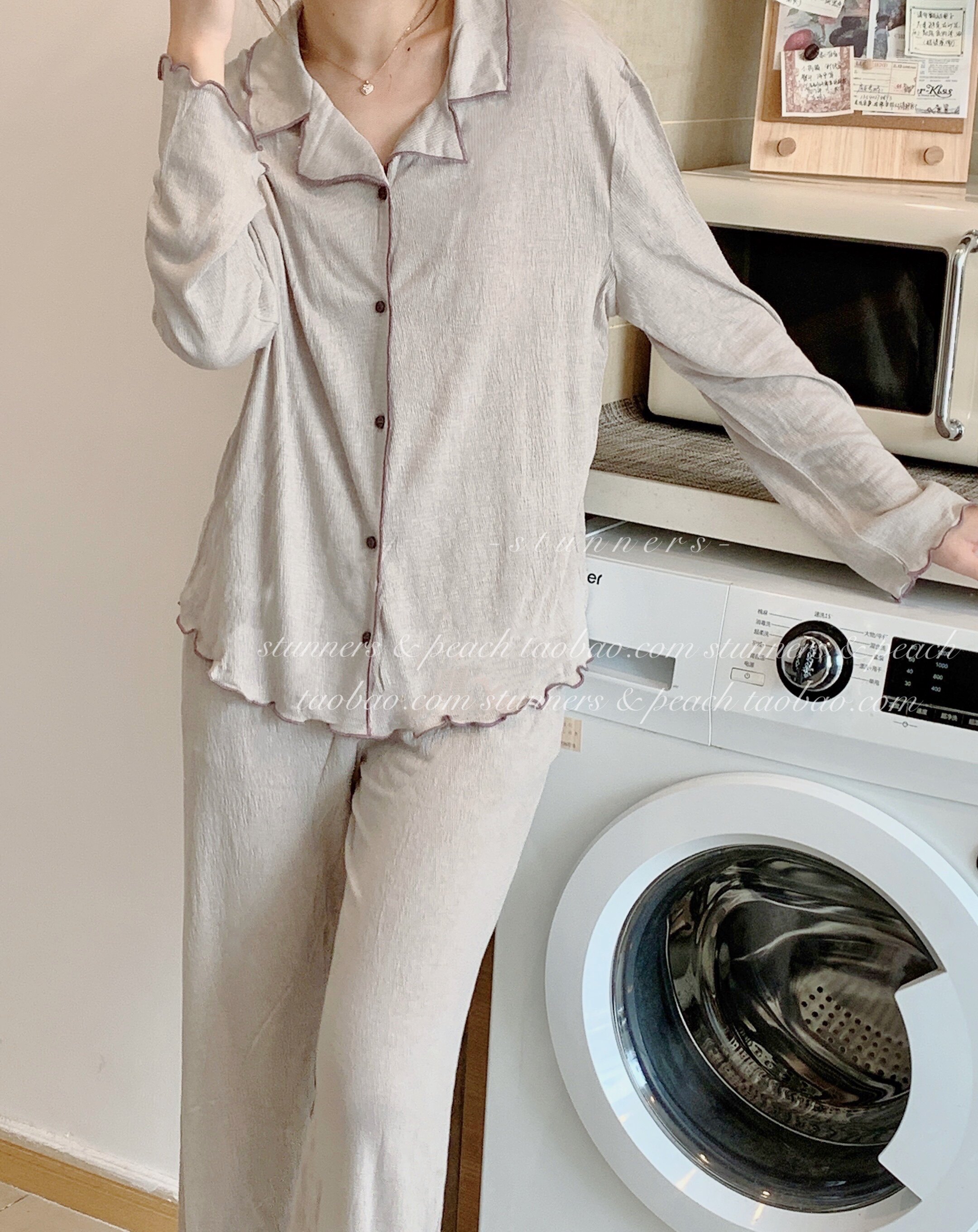 (S T) Afternoon White Tea Huge Comfortable Yunshu Cotton Two-piece Breathable Comfortable Thin Pajama Pants Set Women