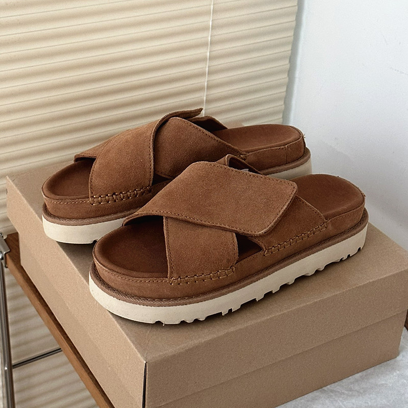 Sangpo Spring and Summer Leather Thick-Soled Height-Increasing Cross-Strap Casual Sandals for Women, Versatile Slip-On Magic Tape Sandals