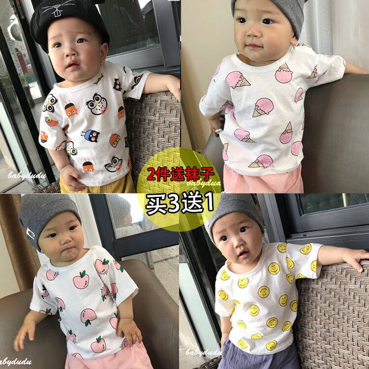 Baby t-shirt short sleeve male 0-1 years old woman 2 baby clothes pure cotton half sleeve summer children's slim fit jacket 3 summer clothes-Taobao