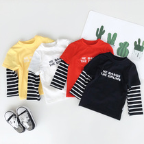 Baby Long sleeves T-shirt pure cotton boy Childrens spring and autumn slim fit childrens undershirt spring clothing blouses 1-2-3-4-year-old damp