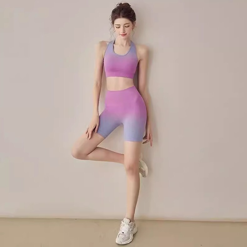 2025 New Yoga Wear Dopamine Gradient Sports Suit Professional Outdoor Running Training Fitness Suit for Outerwear