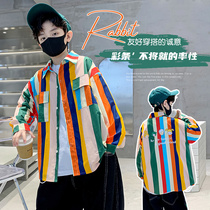 Child Fried Street Shirt 2023 New Striped Blouses CUHK Boy Fashion Long Sleeve Jacket Boy Handsome Cardiovert