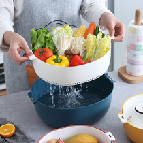 Double-layer drain basket washing vegetables fruit plate drain basin hollow kitchen oval drain basket with handle drain sieve