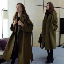 Large size womens wool coat 200 pounds in the long autumn and winter 2021 new fat sister loose coat tide