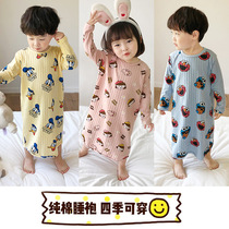 Childrens conjoined pajamas spring and autumn cotton long sleeve baby anti-cold sleeping bag boys and girls