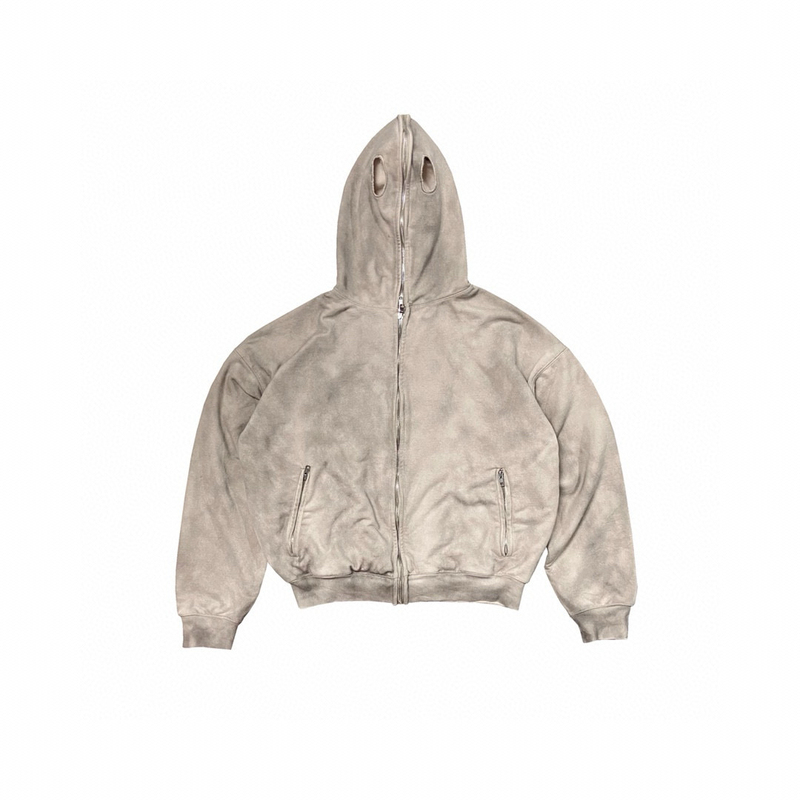Yeezy Ssason9 Sample Hoodie Heavyweight Double-Layer Washed Vintage Look Mask Zipper Hoodie for Autumn and Winter