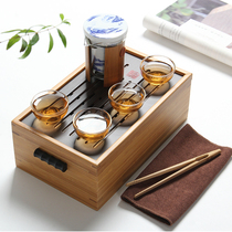 Portable travel tea set carrying case mini office outdoor travel pot four cup glass tea maker