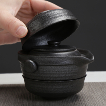 Black pottery cup one pot two cups travel tea set carrying bag hand grab pot ceramic bowl tea set