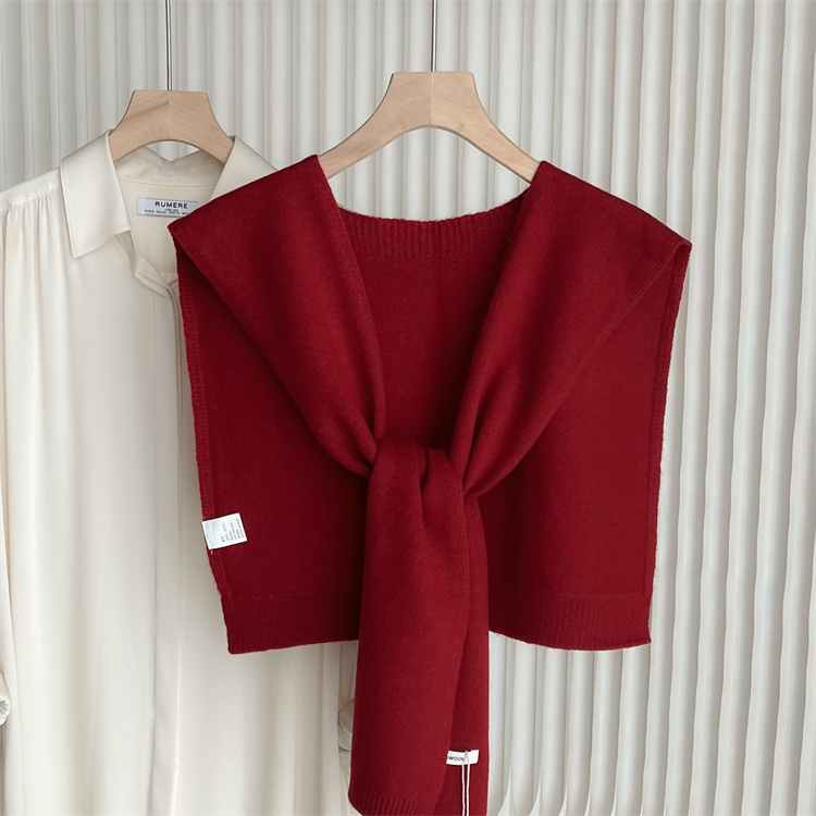 Selected 100% Pure Australian Wool Angora Red Small Shawl Scarf, Knitted Outerwear for Office Air-Conditioned Rooms, Neck Protection
