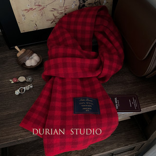 Selected Treasures: Australian Wool 100% Pure Wool Ancora Red Plaid Scarf, Thickened for Winter, Warm Neck Scarf