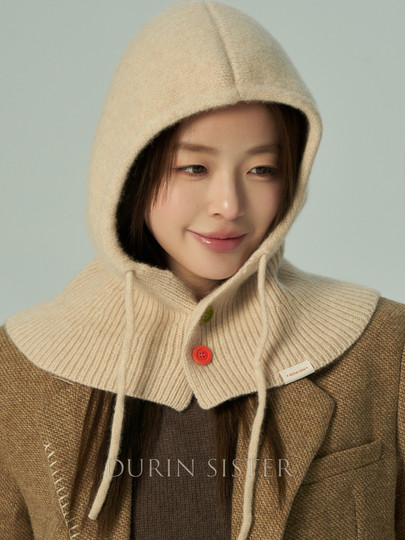 High-End Rabbit Fur and Wool Blend Beret for Women, Autumn and Winter Hat, Scarf, Integrated Warm Ear Protection, Hooded Neck Warmer